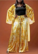 This Printed Long Sleeve Coat Wide Leg Pants Plus Size Two Piece Set Design And Made Of Comfortable And Elastic Fabric. Wholesale Plus Size Two Piece Sets Is a Must-Have Item For Curvy Ladies. Two Piece Sets Can Either Be Worn Together Or Individually