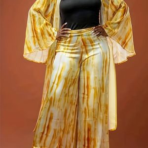 This Printed Long Sleeve Coat Wide Leg Pants Plus Size Two Piece Set Design And Made Of Comfortable And Elastic Fabric. Wholesale Plus Size Two Piece Sets Is a Must-Have Item For Curvy Ladies. Two Piece Sets Can Either Be Worn Together Or Individually