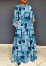 This Printed Slim Mid Waist Loose Maxi Dress Clubwear Design Made Of High Quality Polyster And Spandex Material