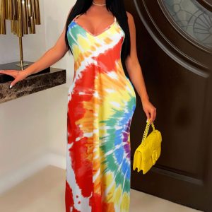 This Printed Sling Long Nightclub Dress Design Made Of High Quality Polyster And Spandex Material