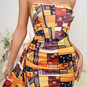 This Printed Strapless Slim Elegant Ribbon Women's Sexy Dress Design Made Of High Quality Polyster And Spandex Material. It Come With Good Stretch And Wearing Comfortable And Feeling Freedom. The Tight And Fitted Dress Is The Most Popular Options From Party Girls. Shop Bodycon Dresses At Global Lover And Find Amazing Designs Sequins