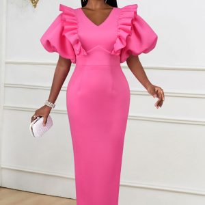 This Puff Sleeve Long Dress Bodycon Formal Party Gown Made Of Soft And Elastic Fabric. Global Lover Wholesale Plus Size Dresses And Hope Curvy Ladies Find Here a Warm And Exciting Place To Shop Affordable Curvy Dresses Online - Plus Size Casual