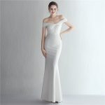 This Satin Slim Off Shoulder Long Celebrity Dinner Slim Fit Mermaid Dress Wedding Model Show Dress Design Made Of Good Quality Polyster And Spandex Material