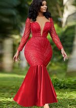 This Sequin Sexy Low Cut Patchwork Mesh Dress Elegant Party Mermaid Dress Design Made Of Good Quality Polyster And Spandex Material