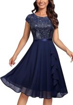 This Sequined Short Sleeve Patchwork Chiffon Swing Dress Slim Sexy Bridesmaid Dress Design Made Of High Level Material