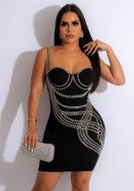 This Sexy Beaded Straps Slim Bodycon Club Dress Design Made Of High Quality Polyster And Spandex Material