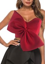 This Sexy Bow Knot Wrapped Chest Strapless Versatile Short Top Shirt Women Tops Design Made Of Thick Polyster And Spandex Materail