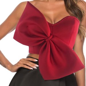 This Sexy Bow Knot Wrapped Chest Strapless Versatile Short Top Shirt Women Tops Design Made Of Thick Polyster And Spandex Materail