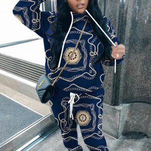 This Sexy Casual Slim Print Hoodies Two Piece Pants Set Tracksuits Design And Made Of Comfortable And Elastic Fabric. Wholesale Plus Size Two Piece Sets Is a Must-Have Item For Curvy Ladies. Two Piece Sets