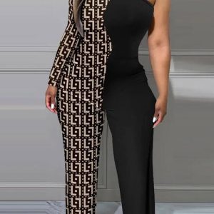 This Sexy Contrast Patchwork Fashion Print Jumpsuit Design Made Of High Quality Polyster And Spandex Material. It Is Stretchy