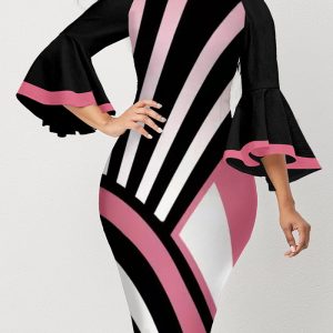 This Sexy Fashion Digital Print Bell Bottom Sleeve Women's Dress Design Made Of High End Polyster And Spandex Material