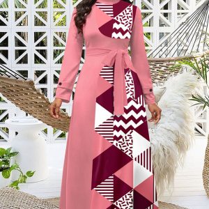 This Sexy Fashion Digital Print Round Neck Long Sleeve Women's Dress Design Made Of High Quality Polyster And Spandex Material