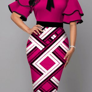 This Sexy Fashion Digital Printing Bow Knot Short Sleeve Women's Dress Design Made Of High End Polyster And Spandex Material