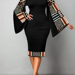 This Sexy Fashion Digital Printing Long Sleeve Women's Dress Design Made Of High Quality Polyster And Spandex Material. It Come With Good Stretch And Wearing Comfortable. Women¡¯s Midi Dresses Is Omnipotent And Suit For All Kinds Of Occasions - Daily Wear