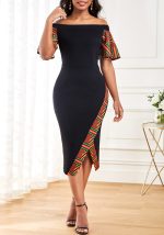 This Sexy Fashion Digital Printing Short Sleeve Off Shoulder Women's Dress Design Made Of High Quality Polyster And Spandex Material. It Come With Good Stretch And Wearing Comfortable. Women¡¯s Midi Dresses Is Omnipotent And Suit For All Kinds Of Occasions - Daily Wear