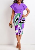 This Sexy Fashion Digital Printing Short Sleeve v Neck Ladies Dress Design Made Of High Quality Polyster And Spandex Material. It Come With Good Stretch And Wearing Comfortable. Women¡¯s Midi Dresses Is Omnipotent And Suit For All Kinds Of Occasions - Daily Wear