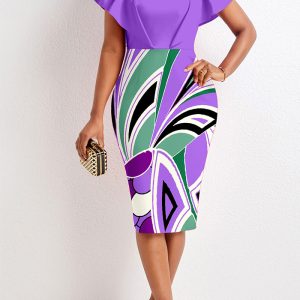 This Sexy Fashion Digital Printing Short Sleeve v Neck Ladies Dress Design Made Of High Quality Polyster And Spandex Material. It Come With Good Stretch And Wearing Comfortable. Women¡¯s Midi Dresses Is Omnipotent And Suit For All Kinds Of Occasions - Daily Wear