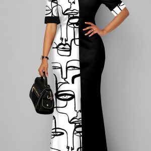 This Sexy Fashion Digital Printing Short Sleeve Women's Dress Design Made Of High Quality Polyster And Spandex Material