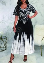 This Sexy Fashion Printed u-Neck Short Sleeve Women's Long Dress Design Made Of High Quality Polyster And Spandex Material. It Is Stretchy