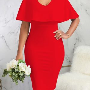 This Sexy Fashion Solid Color Career Women's v-Neck Office Dress Design Made Of High Quality Polyster And Spandex Material. It Come With Good Stretch And Wearing Comfortable. Women¡¯s Midi Dresses Is Omnipotent And Suit For All Kinds Of Occasions - Daily Wear