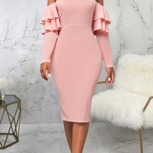 This Sexy Fashion Solid Color Cutout Shoulder Slit Women's Midi Dress Design Made Of High Quality Polyster And Spandex Material. It Come With Good Stretch And Wearing Comfortable. Women¡¯s Midi Dresses Is Omnipotent And Suit For All Kinds Of Occasions - Daily Wear