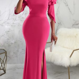 This Sexy Fashion Solid Color Off Shoulder Slit Women's Evening Dress Design Made Of High Quality Polyster And Spandex Material. It Come With Good Stretch And Wearing Comfortable. Women¡¯s Midi Dresses Is Omnipotent And Suit For All Kinds Of Occasions - Daily Wear