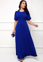 This Sexy Fashion Solid Round Neck Short Sleeve Women's Maxi Dress Design Made Of High Quality Polyster And Spandex Material