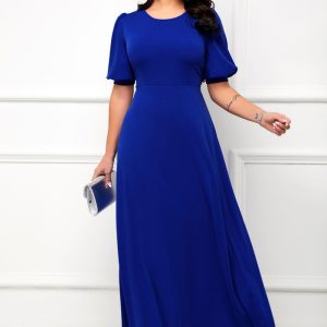 This Sexy Fashion Solid Round Neck Short Sleeve Women's Maxi Dress Design Made Of High Quality Polyster And Spandex Material