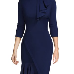 This Sexy Fashion Solid Round Neck Women's Dress Design Made Of High Quality Polyster And Spandex Material. It Come With Good Stretch And Wearing Comfortable. Women¡¯s Midi Dresses Is Omnipotent And Suit For All Kinds Of Occasions - Daily Wear