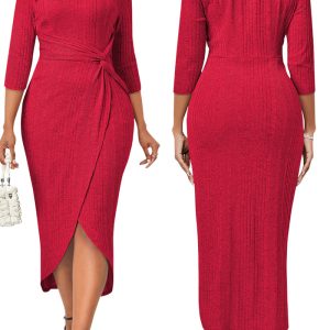 This Sexy Fashion Three Quarter Sleeve Women's Dress Design Made Of High Quality Polyster And Spandex Material. It Come With Good Stretch And Wearing Comfortable. Women¡¯s Midi Dresses Is Omnipotent And Suit For All Kinds Of Occasions - Daily Wear