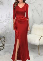 This Sexy Fashion v-Neck Slit Women's Dress Design Made Of High Quality Polyster And Spandex Material