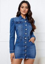 This Sexy Fashion Women's Long Sleeve Denim Dress Design Made Of High Quality Polyster And Spandex Material. It Is Stretchy