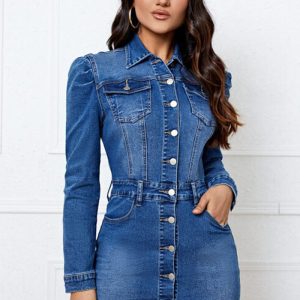 This Sexy Fashion Women's Long Sleeve Denim Dress Design Made Of High Quality Polyster And Spandex Material. It Is Stretchy