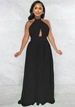 This Sexy Halter Low Back Straps Solid Color Chiffon Pleated Dress Design Made Of High Quality Polyster And Spandex Material