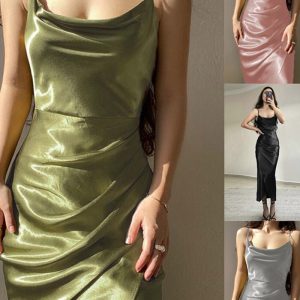 This Sexy Low Cut Satin Slit Strap Dress Slim Fit Low Back Maxi Dress Design Made Of High Quality Polyster And Spandex Material. It Come With Good Stretch And Wearing Comfortable And Feeling Freedom. The Tight And Fitted Dress Is The Most Popular Options From Party Girls. Shop Bodycon Dresses At Global Lover And Find Amazing Designs Sequins