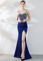 This Sexy Night Long Fishtail Straps Dress Formal Party Evening Dress Design Made Of Good Quality Polyster And Spandex Material