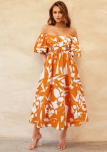 This Sexy Off Shoulder Puff Sleeve Printed Casual Fashion Swing Chic Dress Design Made Of High Quality Polyster And Spandex Material. It Is Stretchy