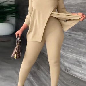 This Sexy Patchwork Slit Suit Nightclub Women's Clothing Design And Made Of Comfortable And Elastic Fabric. Wholesale Plus Size Two Piece Sets Is a Must-Have Item For Curvy Ladies. Two Piece Sets Can Either Be Worn Together Or Individually