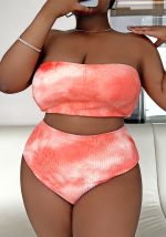 This Sexy Plus Size Orange Tie Dye Strapless High Waist Bikini Is Made Of Good Quality Lycra And Spandex Fabric