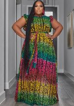 This Sexy Plus Size Print Belted Ruffled Sleeveless Maxi Dress Made Of Soft And Elastic Fabric. Global Lover Wholesale Plus Size Dresses And Hope Curvy Ladies Find Here a Warm And Exciting Place To Shop Affordable Curvy Dresses Online - Plus Size Casual