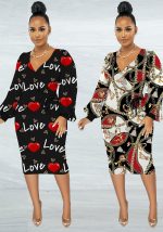 This Sexy Plus Size Slim Print v-Neck Midi Dress Made Of Soft And Elastic Fabric. Global Lover Wholesale Plus Size Dresses And Hope Curvy Ladies Find Here a Warm And Exciting Place To Shop Affordable Curvy Dresses Online - Plus Size Casual