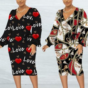 This Sexy Plus Size Slim Print v-Neck Midi Dress Made Of Soft And Elastic Fabric. Global Lover Wholesale Plus Size Dresses And Hope Curvy Ladies Find Here a Warm And Exciting Place To Shop Affordable Curvy Dresses Online - Plus Size Casual