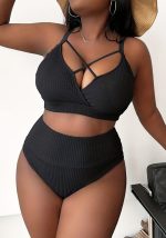 This Sexy Plus Size Solid Straps High Waist Bikini Two Piece Swimsuit Is Made Of Good Quality Lycra And Spandex Fabric