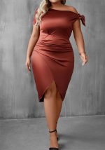 This Sexy Plus Size Women's Casual Solid Slash Shoulder Short Sleeve Bodycon Dress Made Of Soft And Elastic Fabric. Global Lover Wholesale Plus Size Dresses And Hope Curvy Ladies Find Here a Warm And Exciting Place To Shop Affordable Curvy Dresses Online - Plus Size Casual