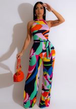 This Sexy Print Halter Neck Sleeveless Jumpsuit Design Made Of High Quality Polyster And Spandex Material. It Is Stretchy