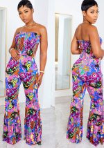 This Sexy Print Plus Size Lace Jumpsuit Bell Bottom Pants Design Made Of High Quality Polyster And Spandex Material. It Is Stretchy