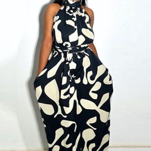 This Sexy Print Plus Size Wide Leg Fashion Back Zip Jumpsuit Design Made Of High Quality Polyster And Spandex Material. It Is Stretchy