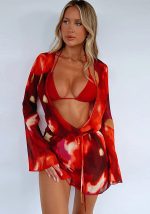 This Sexy Printed Lace-Up Long-Sleeved Dress Nightclub Wear Design Made Of High Quality Polyster And Spandex Material. It Is Stretchy