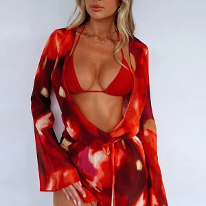 This Sexy Printed Lace-Up Long-Sleeved Dress Nightclub Wear Design Made Of High Quality Polyster And Spandex Material. It Is Stretchy