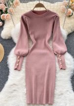 This Sexy Puff Sleeves Slim Elastic Knitting Dress For Women Combine The Warm And Fashion. It Is a Must-Have Item For This Winter. Sweater Dresses For Women At Global Lover Comes For Different Occasions - Daily Life